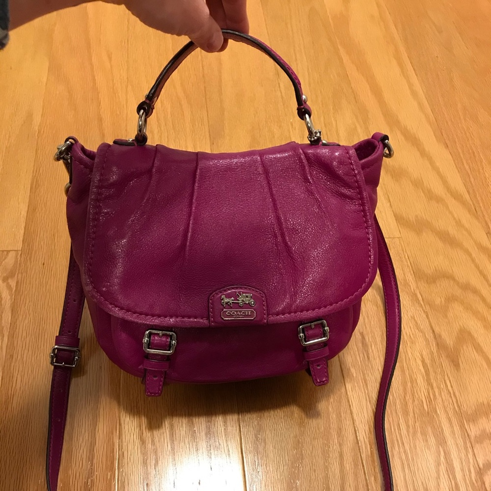 Dark Fuchsia Leather Coach Crossbody Bag